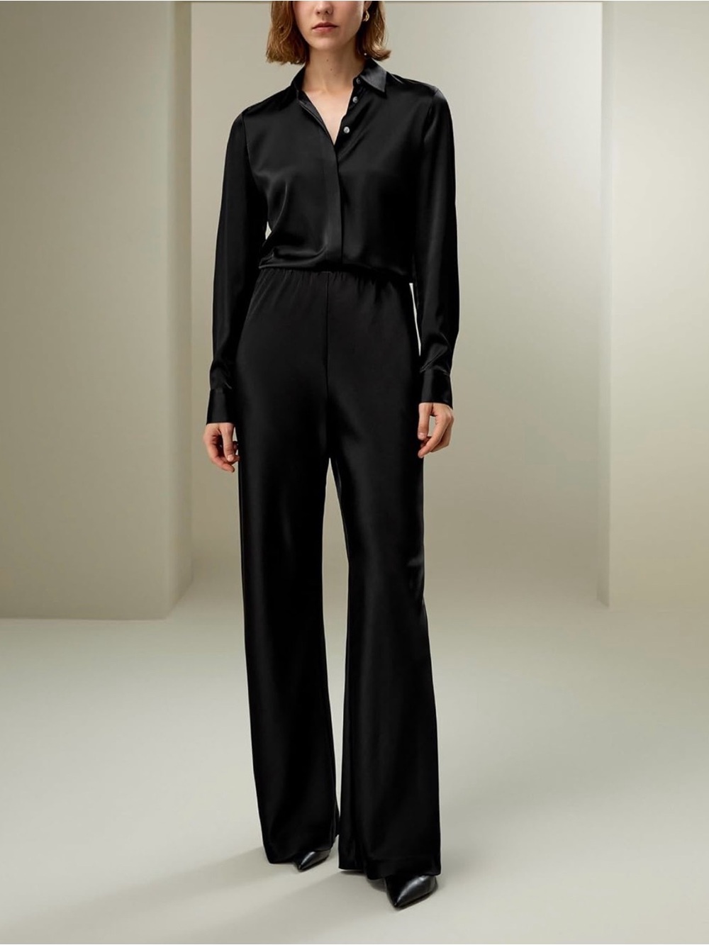 LILYSILK 32mm Double Face Silk Charmeuse Bias Cut Wide Leg Pants Black Size XL